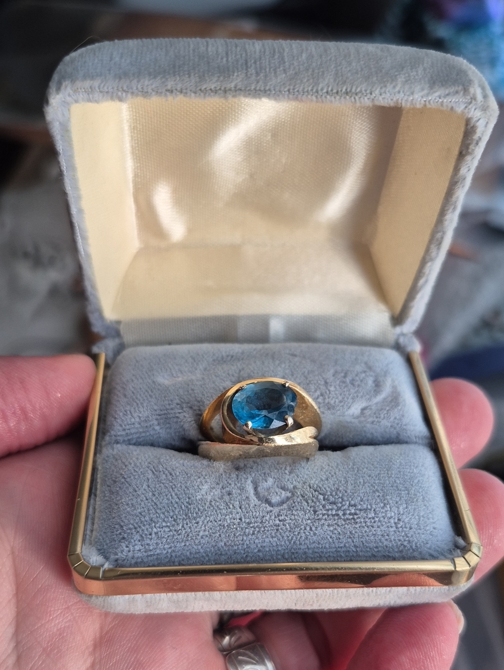 🌙Vintage 14k Blue Topaz Modernist Ring Sz 7 In Box
